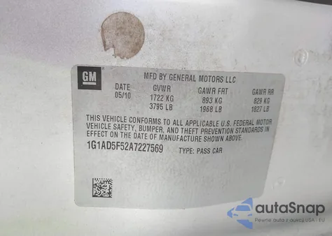 2010 Chevrolet Cobalt Lt z USA, uszkodzony, nr VIN 1G1AD5F52A7227569